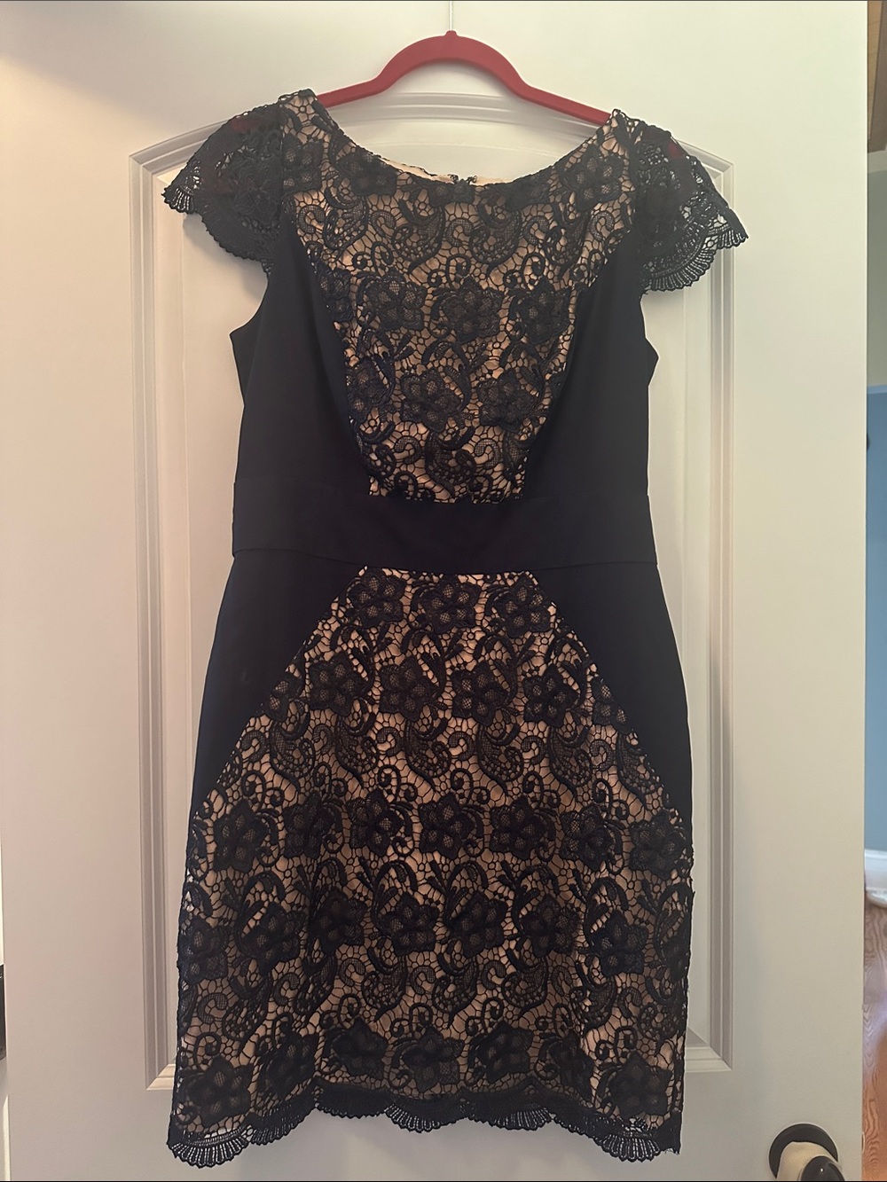 Jessica Simpson Navy and Nude Lace Cocktail Dress